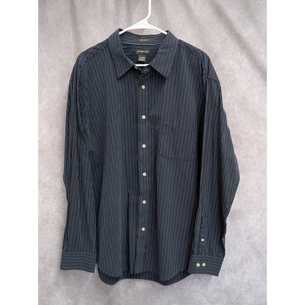 St Johns Bay Mens XL Navy Blue Pinstripe 80s 2 Ply Cotton Button Down Shirt